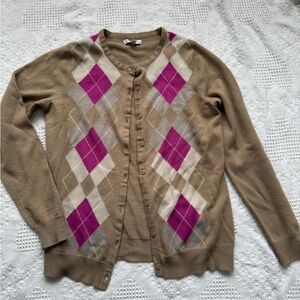 Croft & Barrow Tan and Purple Argyle Sweater